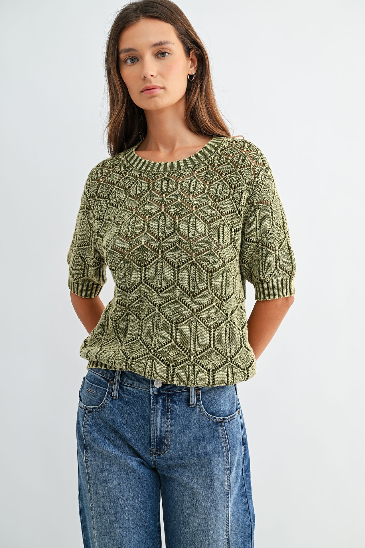 Pine Short Sleeve Distressed Sweater