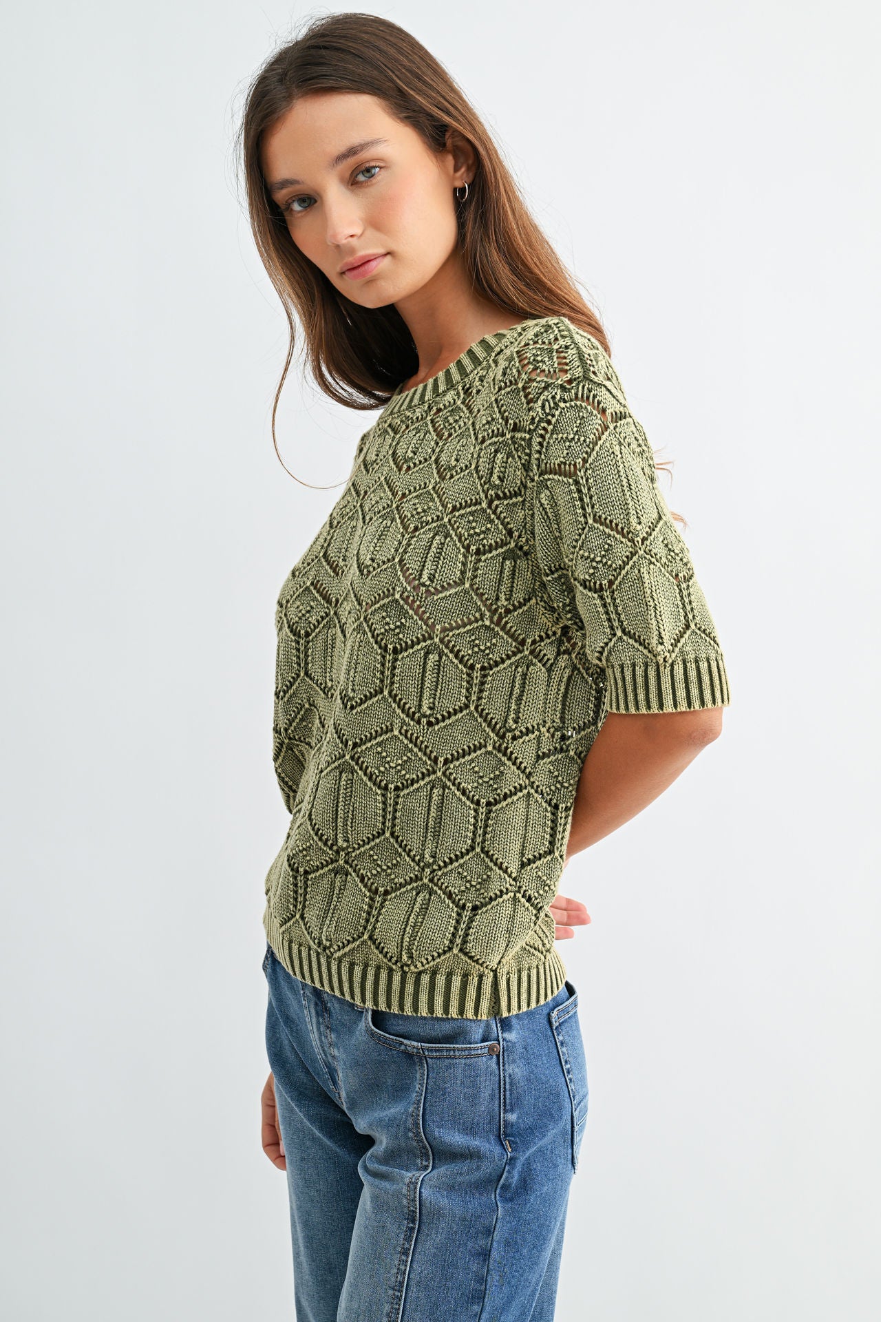 Pine Short Sleeve Distressed Sweater
