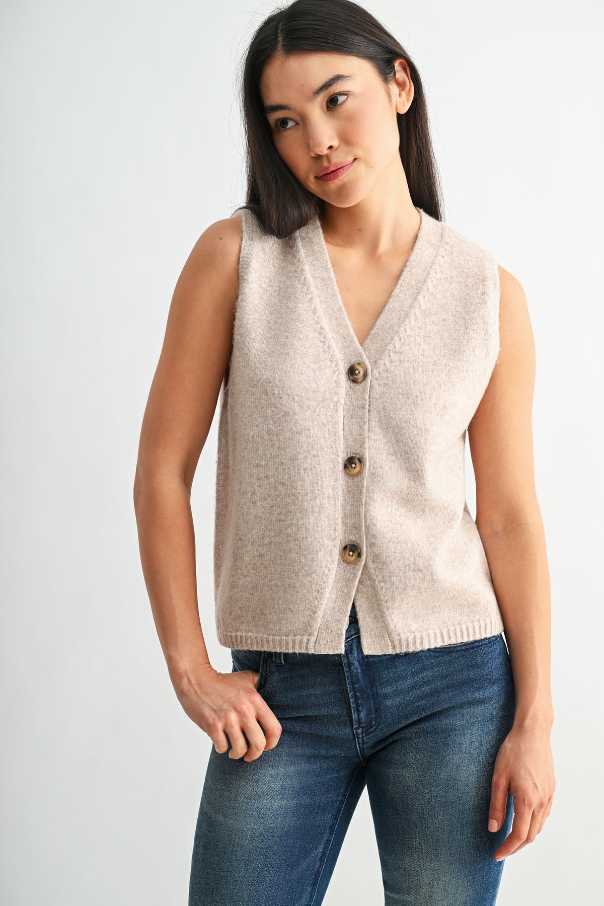Oatmeal Sleeveless Button Down Vest