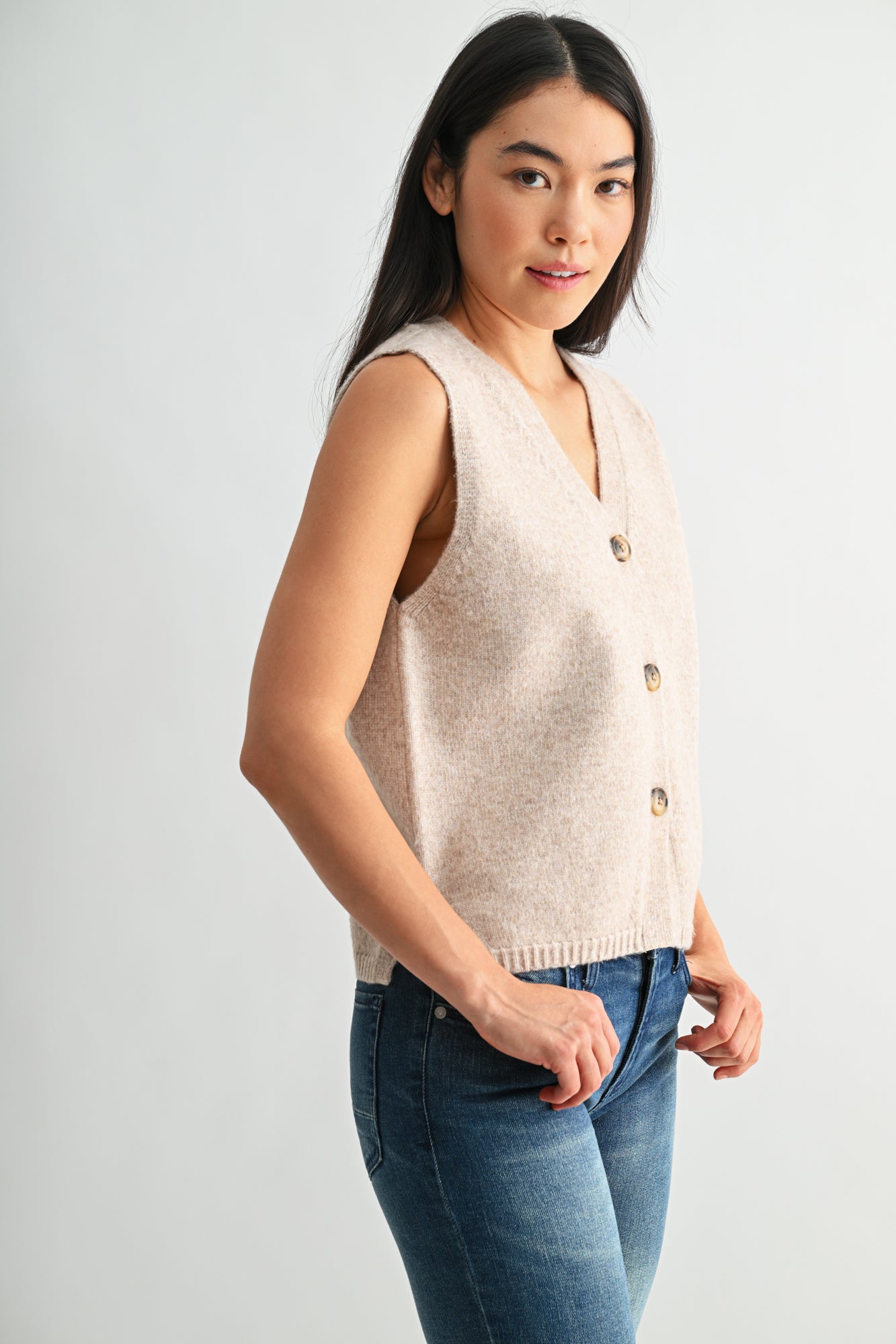 Oatmeal Sleeveless Button Down Vest
