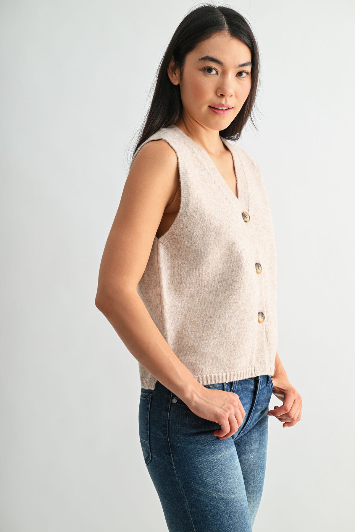 Oatmeal Sleeveless Button Down Vest