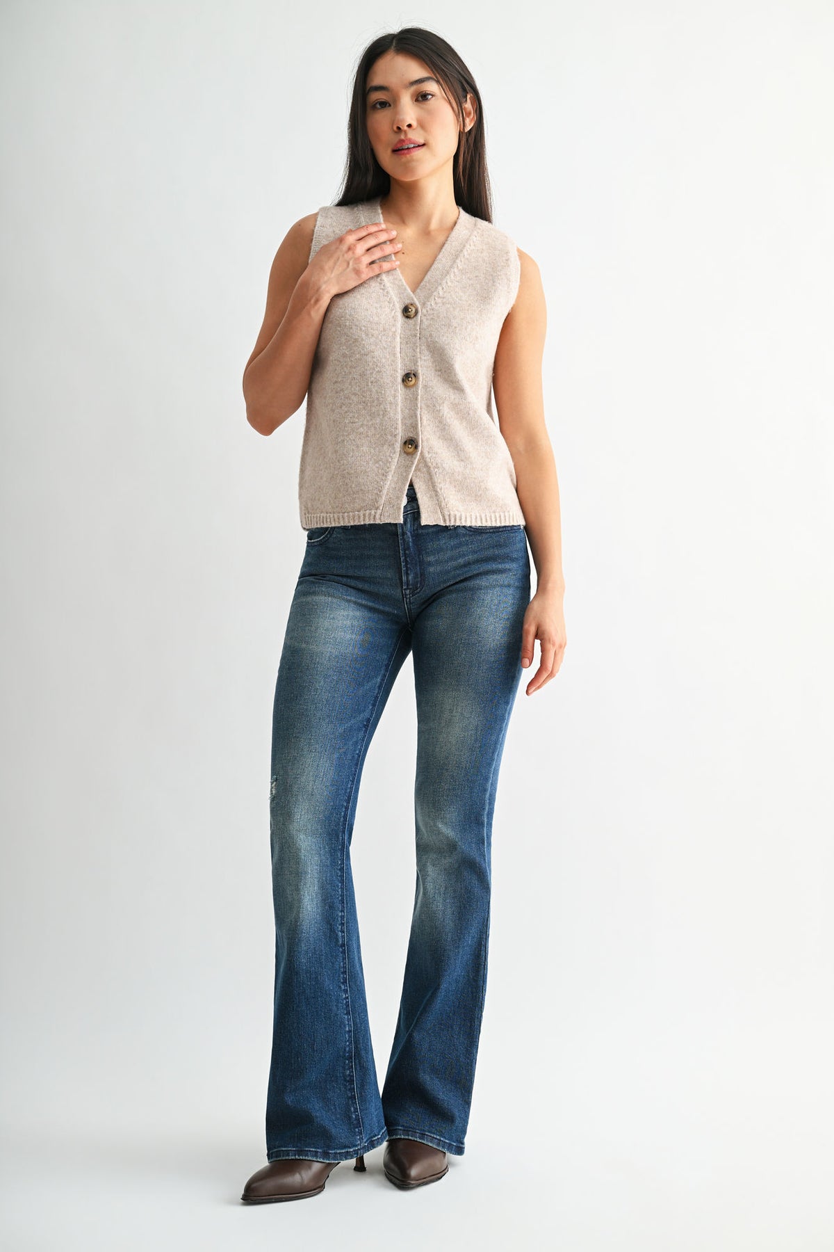 Oatmeal Sleeveless Button Down Vest