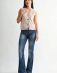 Oatmeal Sleeveless Button Down Vest