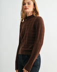 Brown Long Sleeve Mock Neck Sweater