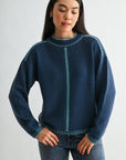 Cadet Blue Long Sleeve Blanket Stitch Sweater
