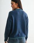 Cadet Blue Long Sleeve Blanket Stitch Sweater