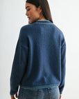Cadet Blue Long Sleeve Blanket Stitch Sweater