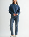 Cadet Blue Long Sleeve Blanket Stitch Sweater