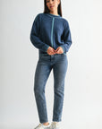 Cadet Blue Long Sleeve Blanket Stitch Sweater