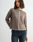 Mushroom Long Sleeve Blanket Stitch Sweater