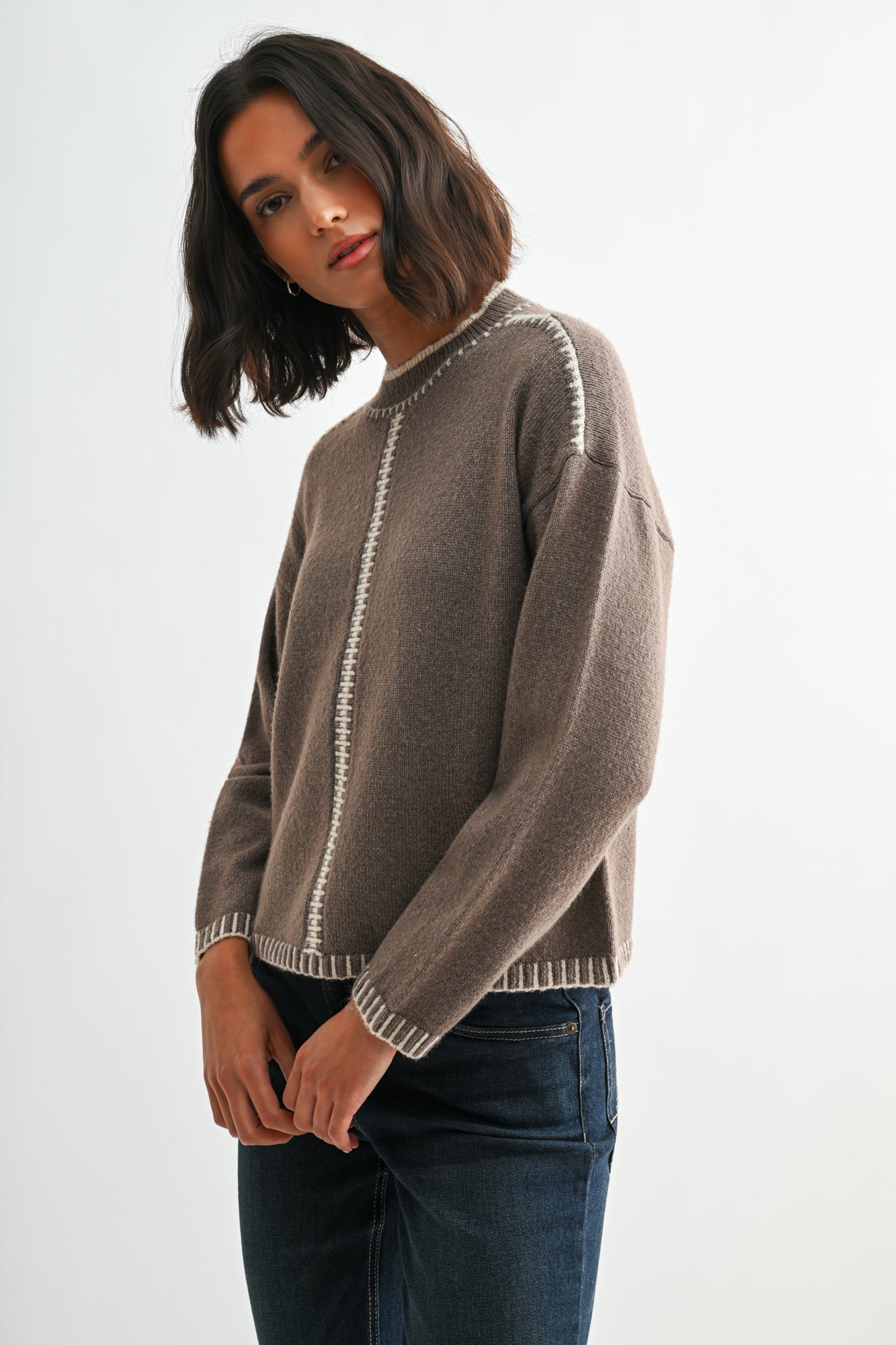 Mushroom Long Sleeve Blanket Stitch Sweater