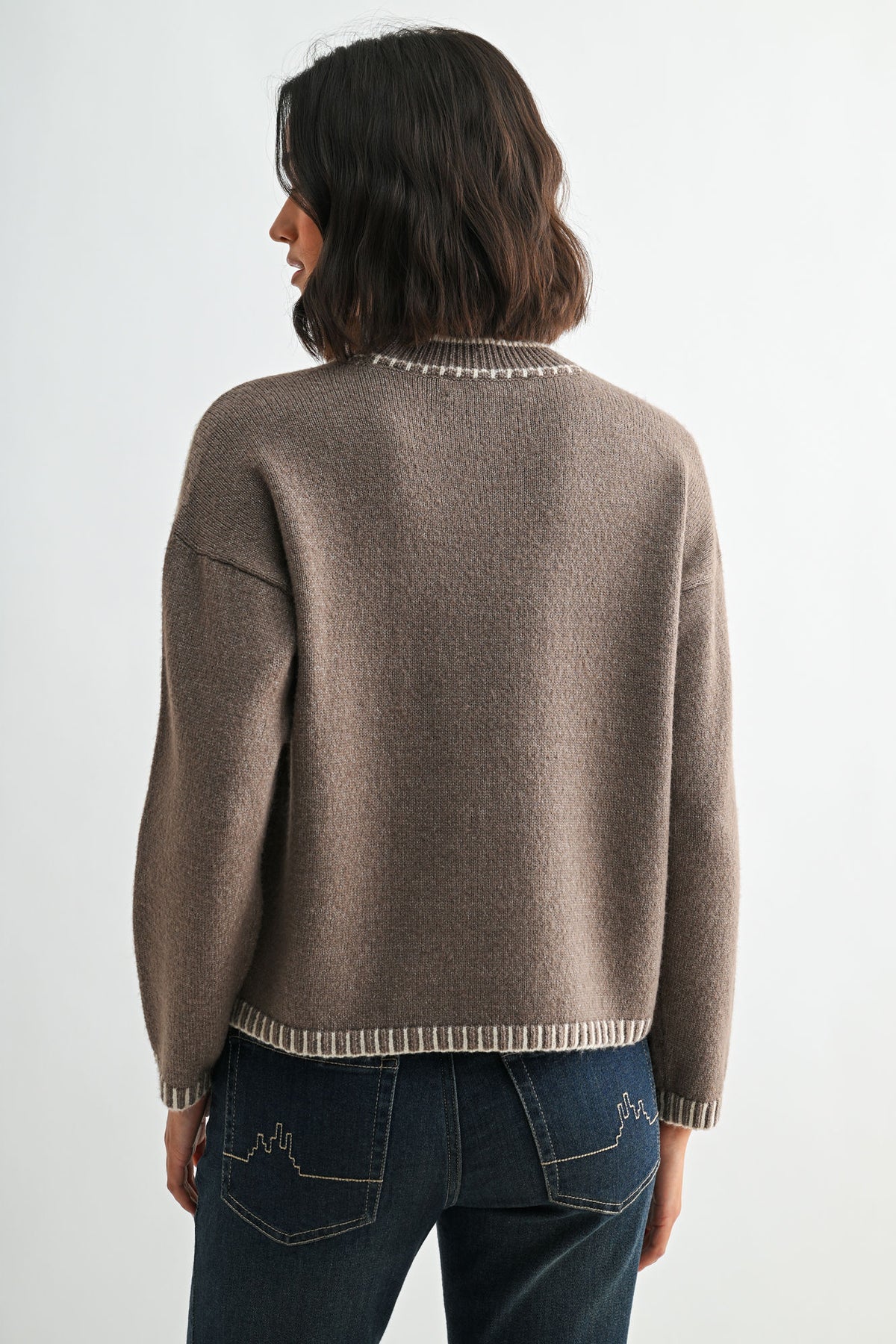Mushroom Long Sleeve Blanket Stitch Sweater