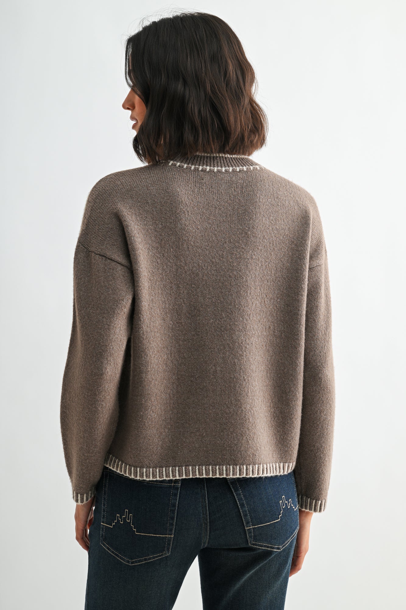Mushroom Long Sleeve Blanket Stitch Sweater