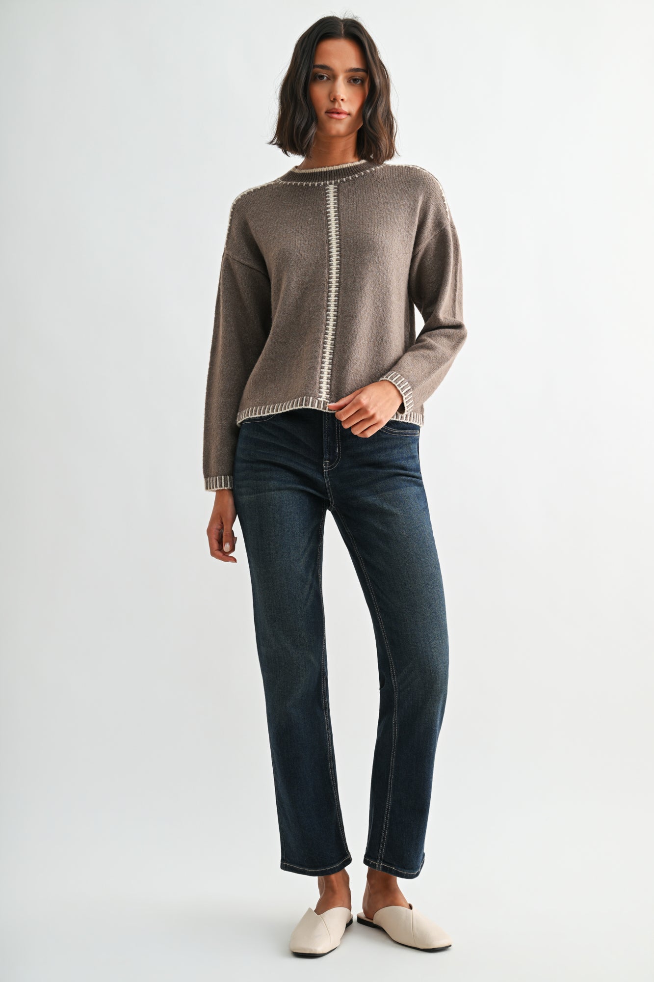 Mushroom Long Sleeve Blanket Stitch Sweater