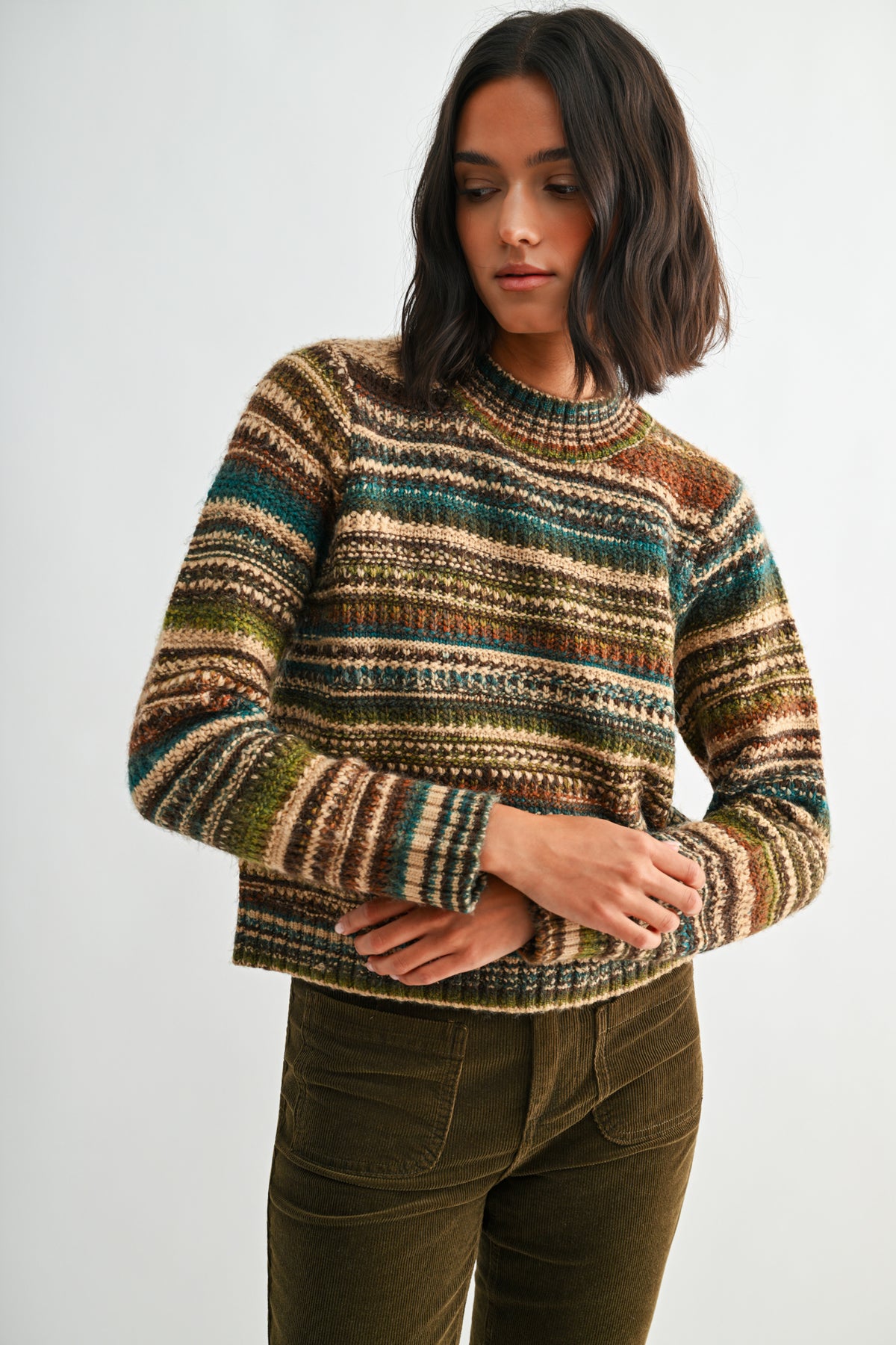 Brown Multi Stripe Long Sleeve Striped Sweater