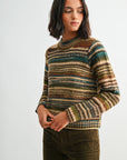 Brown Multi Stripe Long Sleeve Striped Sweater