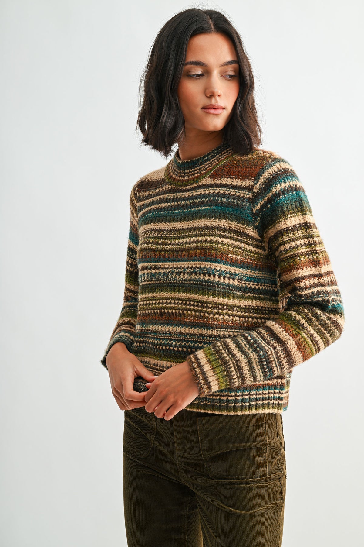 Brown Multi Stripe Long Sleeve Striped Sweater