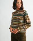 Brown Multi Stripe Long Sleeve Striped Sweater