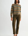 Brown Multi Stripes Petite Long Sleeve Striped Sweater