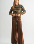 Brown Multi Stripes Plus- Size Long Sleeve Striped Sweater