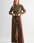 Brown Multi Stripes Plus- Size Long Sleeve Striped Sweater
