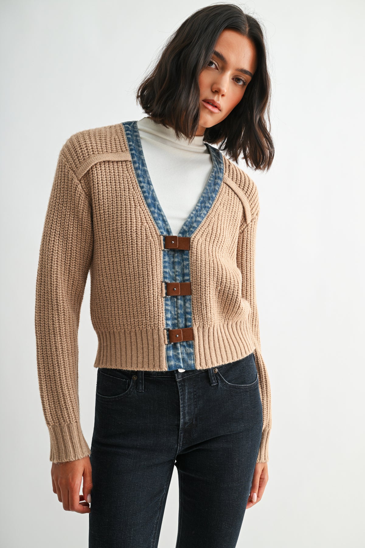 Tan Long Sleeve Cropped Cardigan