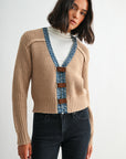 Tan Long Sleeve Cropped Cardigan