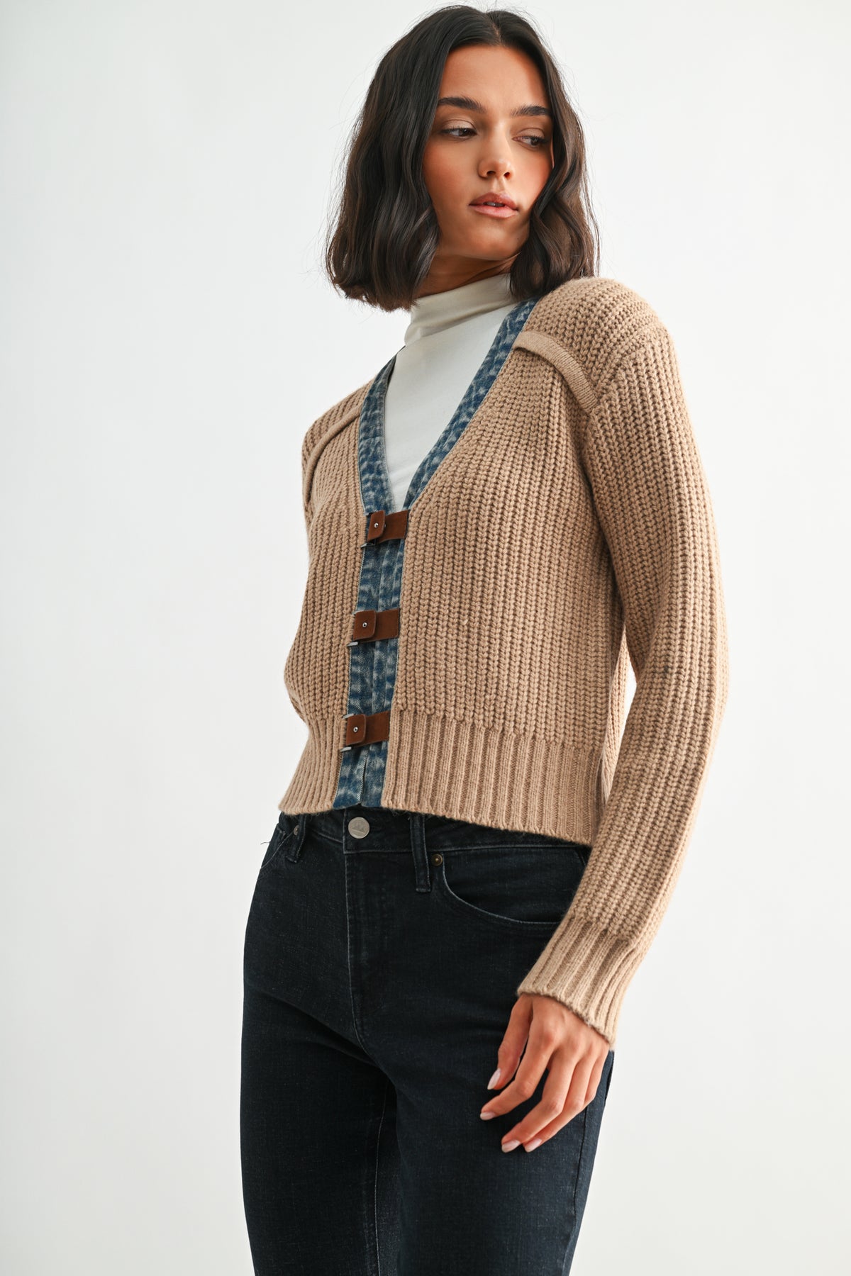 Tan Plus-Size Long Sleeve Cropped Cardigan