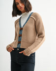 Tan Petite Long Sleeve Cropped Cardigan