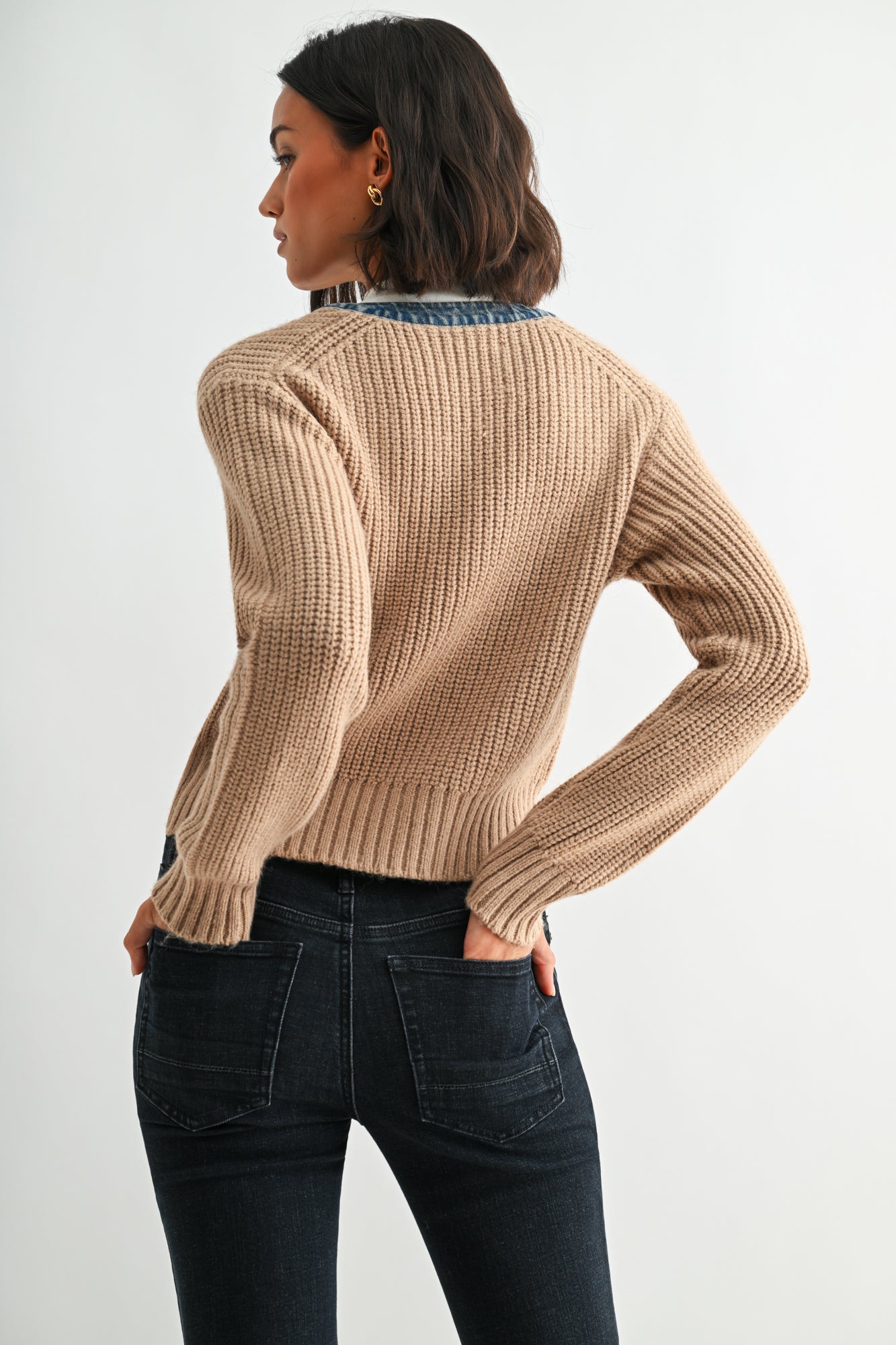 Tan Petite Long Sleeve Cropped Cardigan