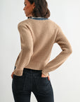 Tan Petite Long Sleeve Cropped Cardigan