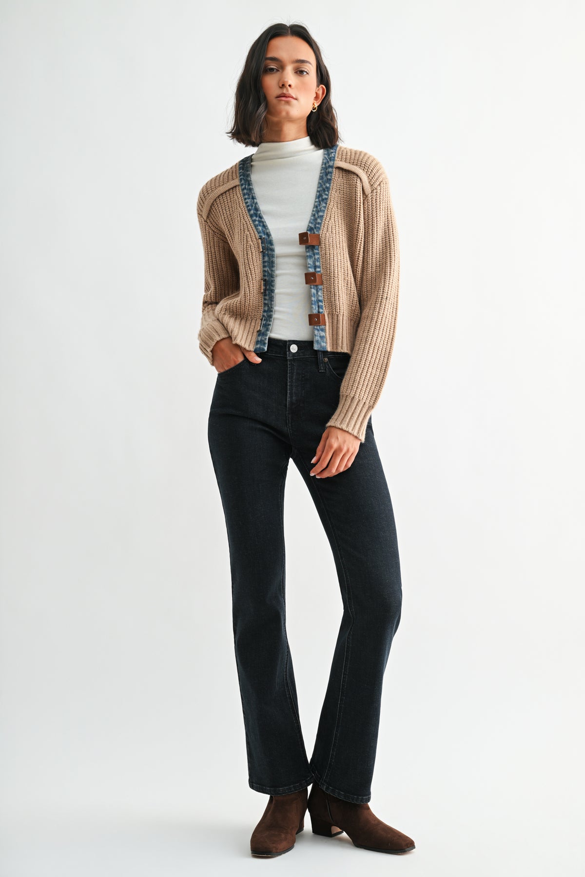 Tan Long Sleeve Cropped Cardigan