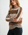 Brown Stripe Long Sleeve Mixed Stripe Sweater