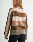 Brown Stripe Petite Long Sleeve Mixed Stripe Sweater