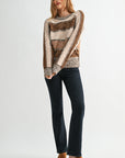 Brown Stripe Petite Long Sleeve Mixed Stripe Sweater