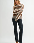 Brown Stripe Long Sleeve Mixed Stripe Sweater