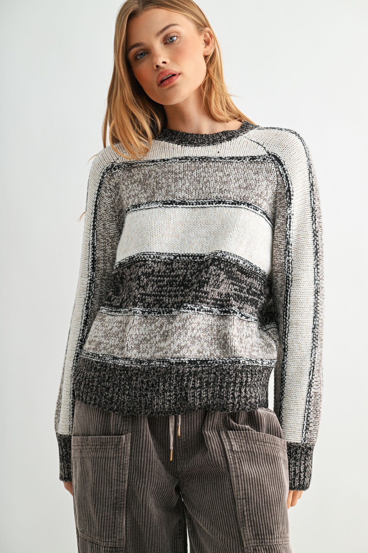 Taupe Stripe Long Sleeve Mixed Stripe Sweater