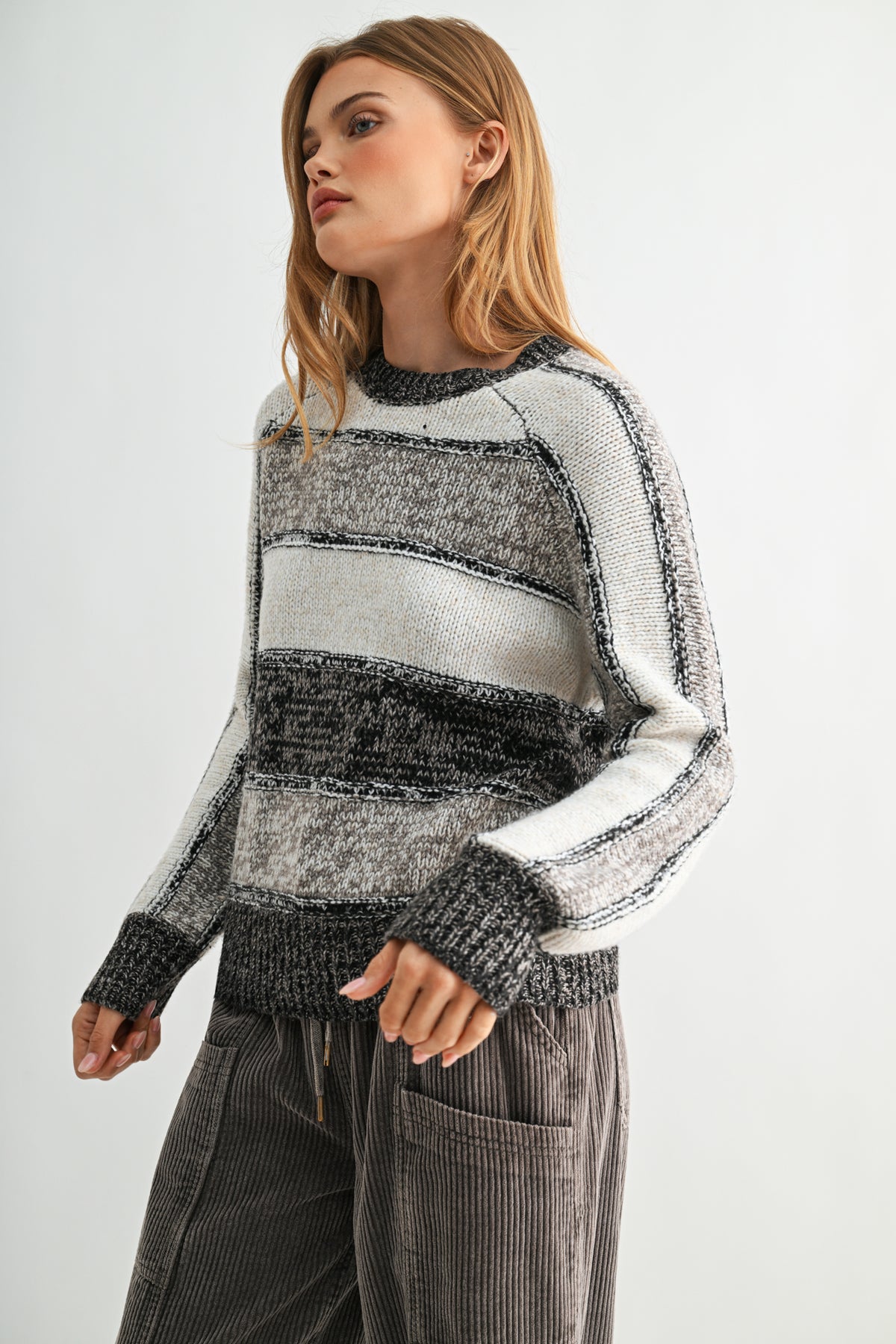 Taupe Stripe Long Sleeve Mixed Stripe Sweater