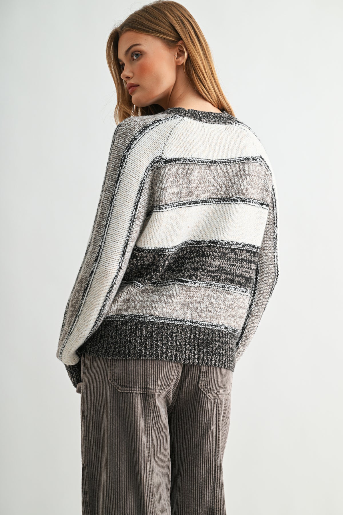 Taupe Stripe Long Sleeve Mixed Stripe Sweater