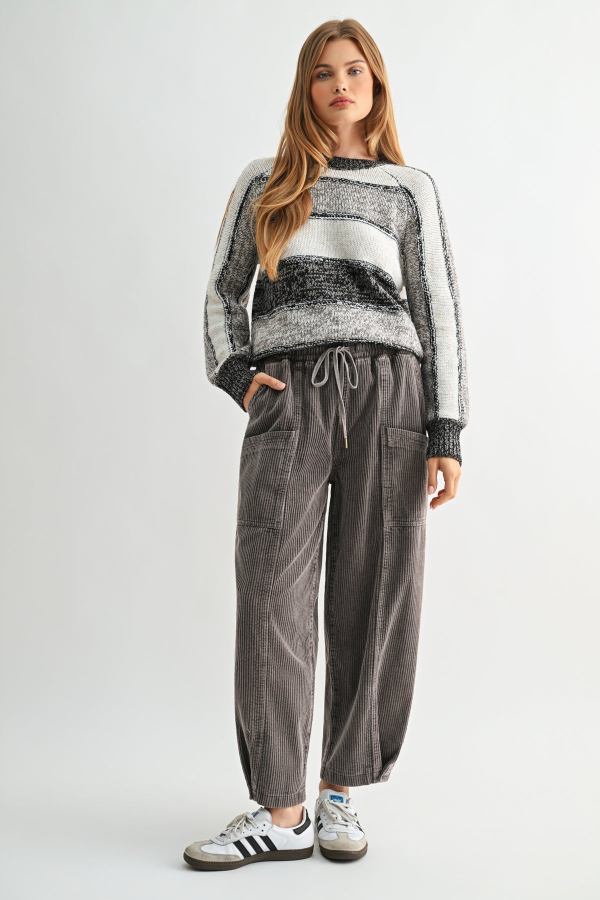 Taupe Stripe Long Sleeve Mixed Stripe Sweater