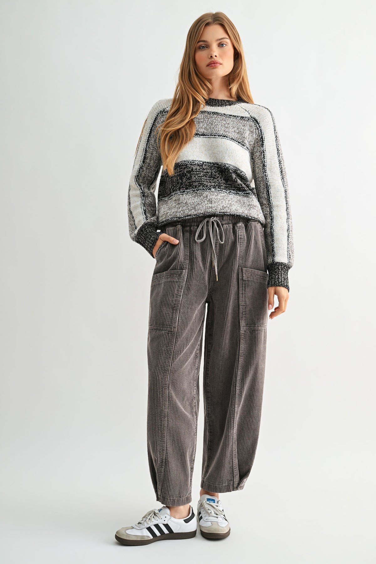 Taupe Stripe Long Sleeve Mixed Stripe Sweater