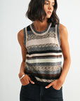 Natural Multi Sleeveless Striped Sweater Vest