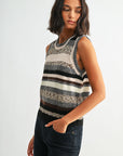 Natural Multi Sleeveless Striped Sweater Vest