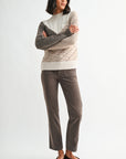 Taupe Multi Long Sleeve Patchwork Cable Sweater