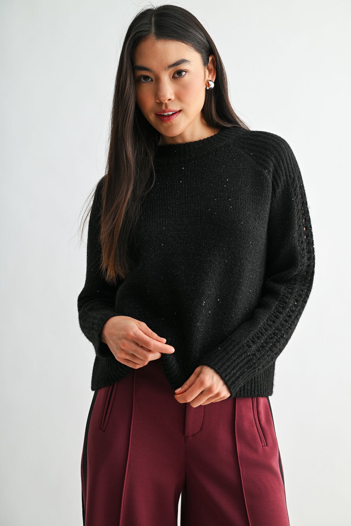 Black Petite Long Sleeve Mock Neck Sweater