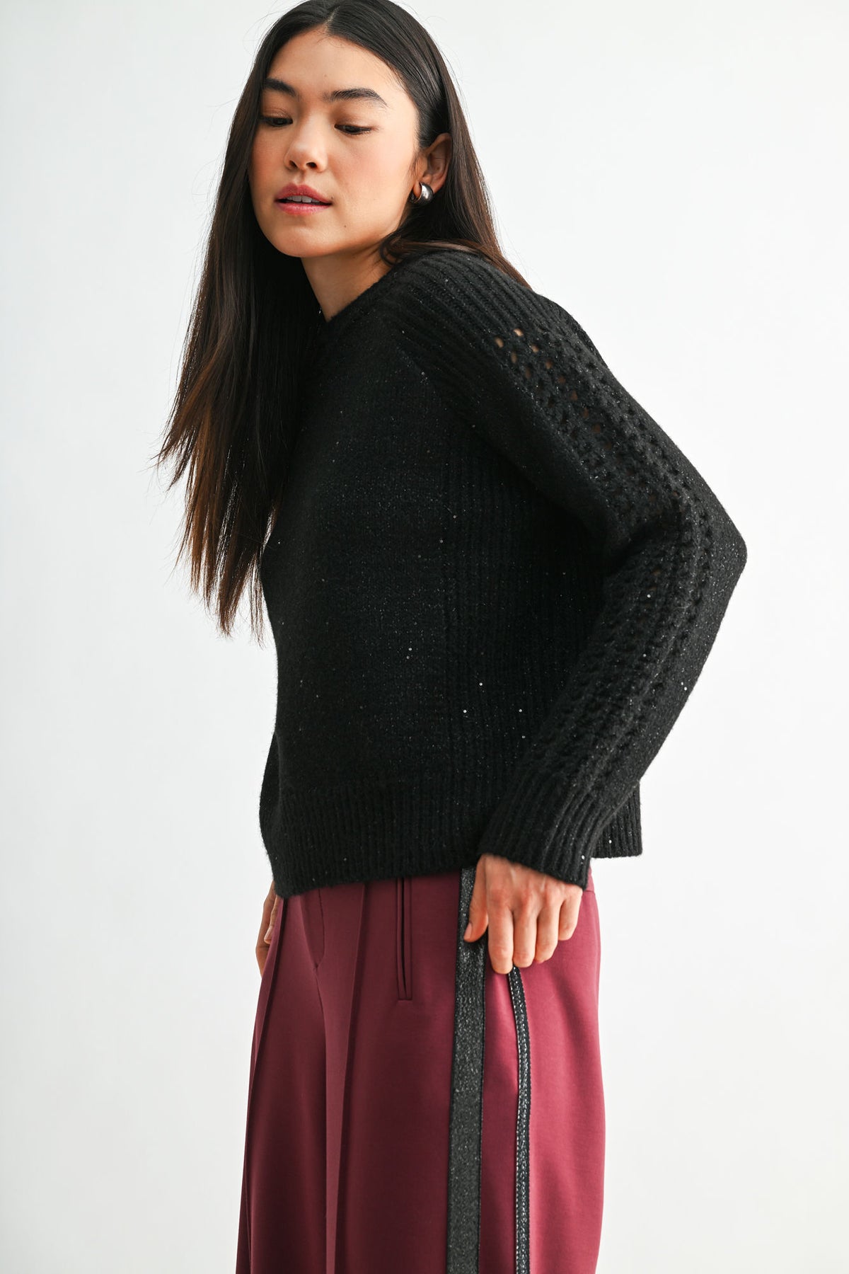Black Petite Long Sleeve Mock Neck Sweater