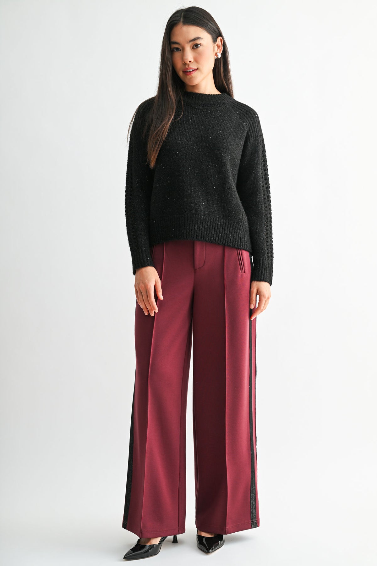 Black Petite Long Sleeve Mock Neck Sweater