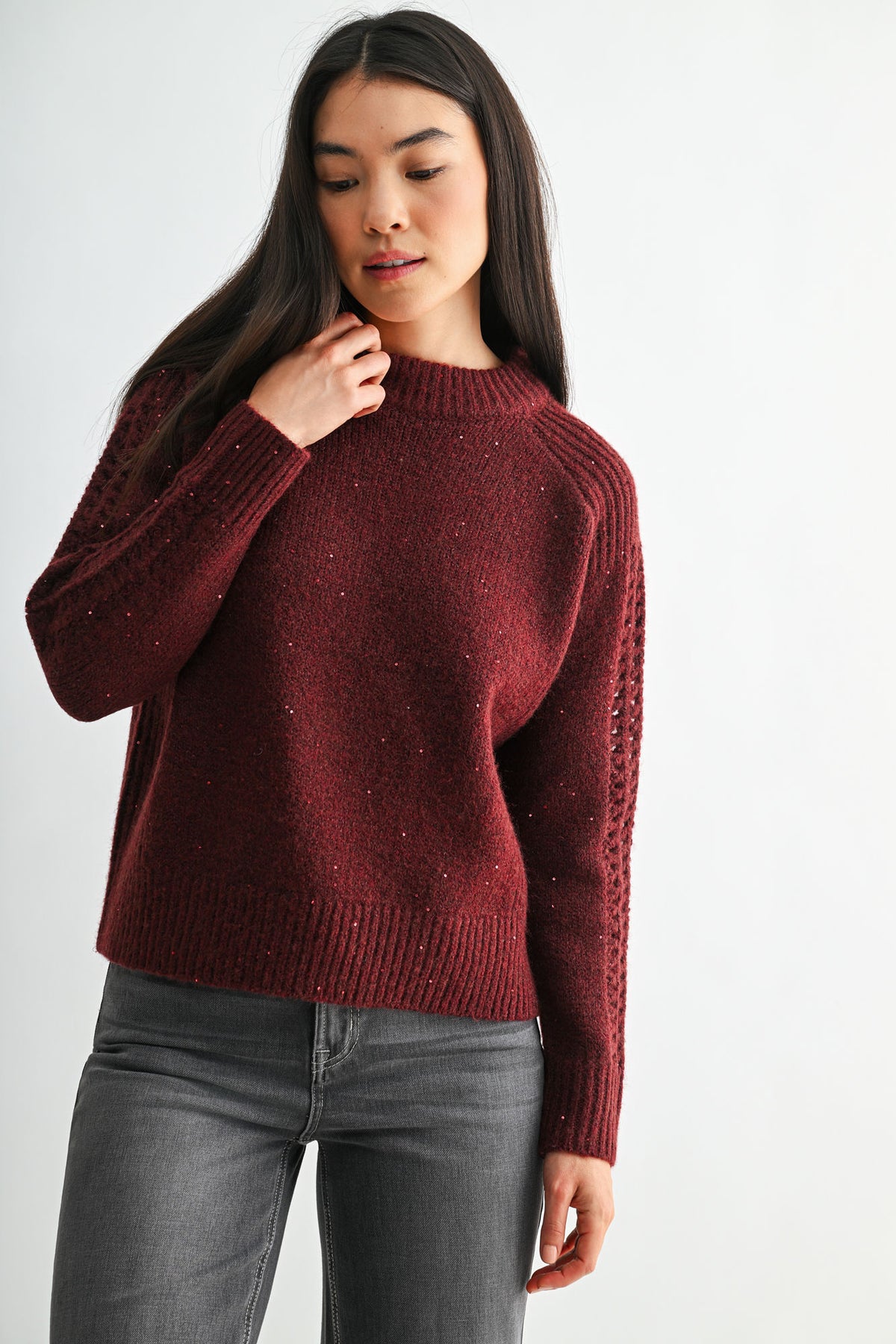Burgundy Long Sleeve Mock Neck Sweater