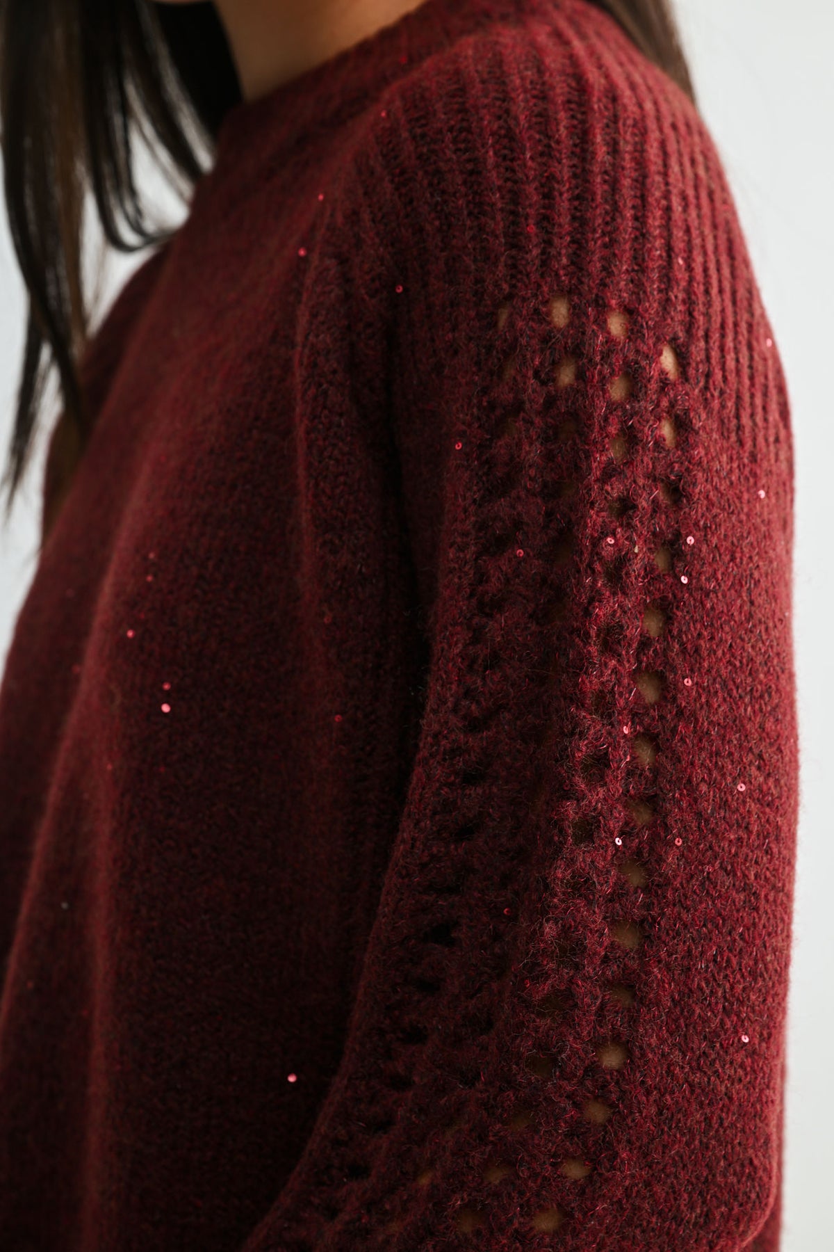 Burgundy Sleeve Mock Neck Sweater