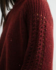 Burgundy Sleeve Mock Neck Sweater
